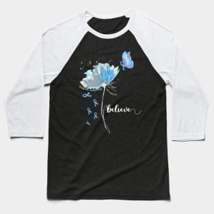 Womens Believe Flower-Butterfly Diabetes Baseball T-Shirt